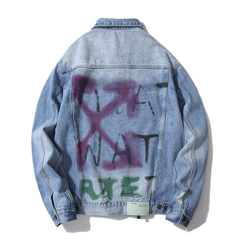 Off White Winter Coat Autumn and Winter Distressed Denim Jacket Coat
