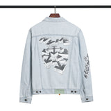 Off White Winter Coat Wood Arrow Letter Arrow Washed Denim Jacket Coat