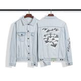 Off White Winter Coat Wood Arrow Letter Arrow Washed Denim Jacket Coat