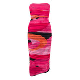 Women Summer Dresses Midi Dress Party Sexy Double-Layer Mesh Printed Pleated Tube Top Midi Dress