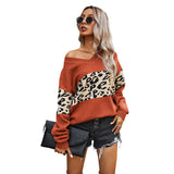 Beth Dutton Outfits Autumn and Winter Simplicity V-neck Color-Block Leopard-Print Sweater Female