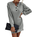Sweater Dress Outfit With Tights 2 Piece Set Women's Solid Color and V-neck Long Sleeve Knitted Dress Sweater Women