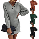 Sweater Dress Outfit With Tights 2 Piece Set Women's Solid Color and V-neck Long Sleeve Knitted Dress Sweater Women