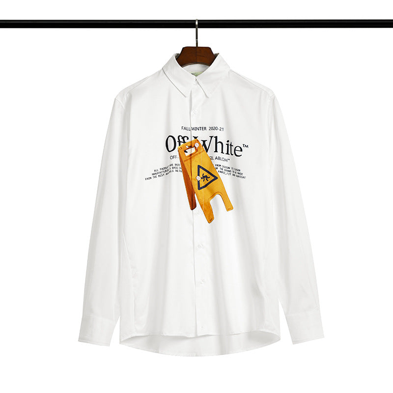 Off White Sweatshirt Long Sleeve Autumn Shirt Letter Splicing Danger Warning Pure Cotton All-Matching Shirt