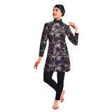 Burkini Swimwear Muslim Fashion Outfits Printed Plus Size Slim Fit Long Sleeve Swimsuit Hat