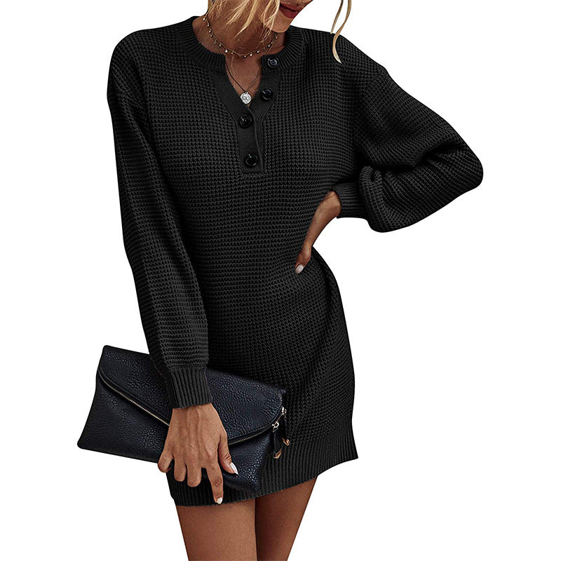 Sweater Dress Outfit With Tights 2 Piece Set Women's Solid Color and V-neck Long Sleeve Knitted Dress Sweater Women