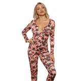 Women Plus Size Jumpsuits Printed Knitted Tight Christmas Jumpsuit