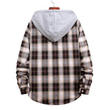 Mens Flannel Jacket with Hoodie Long Sleeve Plaid Shirt Couple Teenagers Casual Loose-Fitting Hoodie Color Matching Shirt