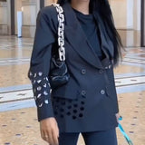 Women Business Professional Attire Autumn Hollow out Blazer Women's Jacket Small Suit