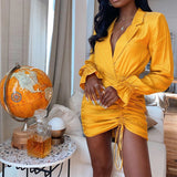 Women Business Professional Attire Sexy Sheath Skirt Tight Pleated Drawstring Dress