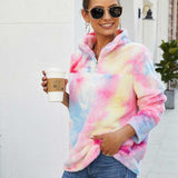 Women Sherpa Jacket Rainbow Plush Coat Gradient Color Fur Sweater for Women