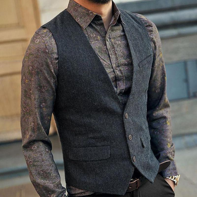 Tuxedo Vests Men Suit Vest V-neck Single-Breasted Suit Vest Men's Casual