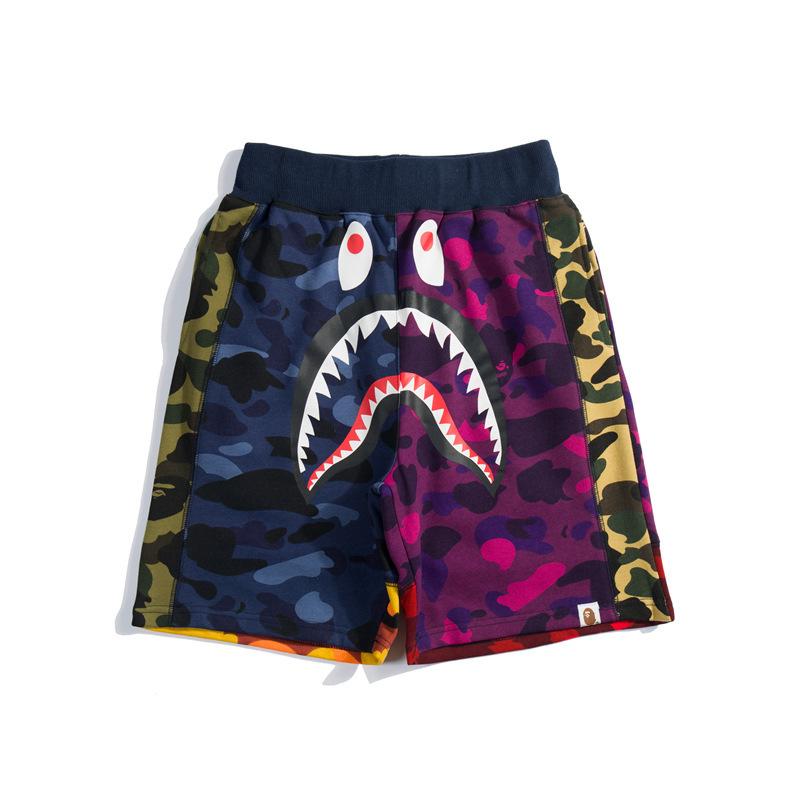 Shark Print Shorts Stitching Shorts Boys Trend Personal Leisure Shorts Fifth Pants Multicolor Camouflage Color Matching Short Pants