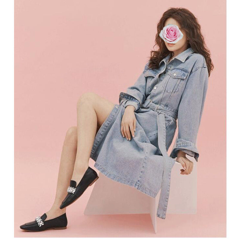 Work Dresses with Pockets Autumn and Winter Slimming Midi Dress for Women
