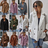 Women Sherpa Jacket Fall Winter Fashion Button Suit Collar Women's Top Plush Coat