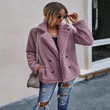 Women Sherpa Jacket Fall Winter Fashion Button Suit Collar Women's Top Plush Coat