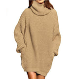 Sweater Dress Outfit With Tights 2 Pieces Set Autumn and Winter Fashion Long Sleeve Turtleneck Pocket Mid-Length Dress Sweater Women