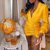 Women Business Professional Attire Sexy Sheath Skirt Tight Pleated Drawstring Dress
