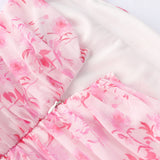 Women Summer Dresses Mini Dress Fashion Printed Pleated Mesh Sling Sheath Skirt Dress