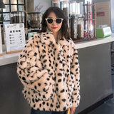 Women Dalmatian Coat Winter Loose Thick Lamb Wool Coat Leopard Print
