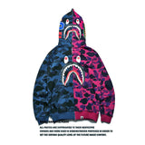 Shark Print Hoodie Autumn Men's Clothing Stitched Camouflage Long-Sleeve Zipper Hooded Sweater