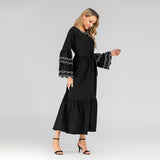 Muslim Women Stylish Kashibo Abaya Muslim Ladies Long Gown Islamic Clothing Jilbab Jalabiya Fashion Petals Sleeve Dress Long Sleeve Embroidery