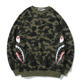 Shark Print Sweatshirts Fashion Brand Camouflage Shark Head Print Cotton Terry round Neck Sweater