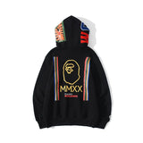Shark Print Hoodie Sports Thin Section Men's Sweater Cartoon Ape Head Cotton Sweatpants Long Sleeve Hooded Color Stripes Sweater