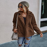 Women Sherpa Jacket Fall Winter Fashion Button Suit Collar Women's Top Plush Coat