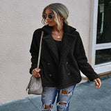 Women Sherpa Jacket Fall Winter Fashion Button Suit Collar Women's Top Plush Coat