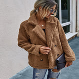 Women Sherpa Jacket Fall Winter Fashion Button Suit Collar Women's Top Plush Coat