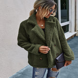 Women Sherpa Jacket Fall Winter Fashion Button Suit Collar Women's Top Plush Coat