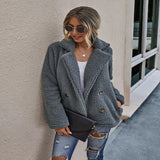 Women Sherpa Jacket Fall Winter Fashion Button Suit Collar Women's Top Plush Coat
