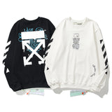 Off White Sweatshirts Long Sleeve round Neck Sweater Autumn Black White round Neck Large Scale Sweater