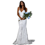 Women Lace Wedding Dress Dress Deep V Strap Formal Dress