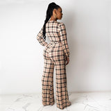 Women Plaid Catsuit Women Checkered Jumpsuit Pants Autumn and Winter Casual High Waist Lace-up Plaid Wide Leg One-Piece Trousers