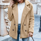 Women Sherpa Jacket Autumn and Winter Fur Coat Lapel Loose Fleece Shirt