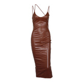 Autumn Women's Sexy V-neck Midi Dress Women's Dress