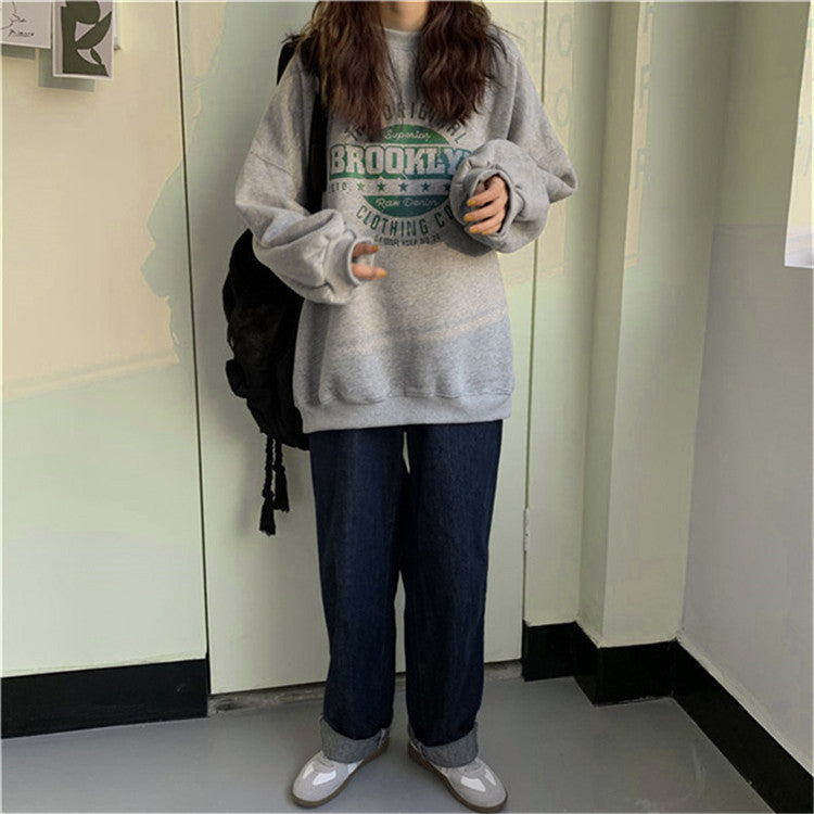 Slogan Graphic Hoodie Crew Neck Loose Women's Sweater