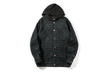 Mens Flannel Jacket Flannel Loose Street Autumn and Winter Plaid Hooded Jacket