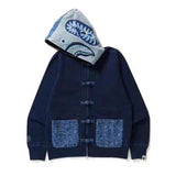 Shark Print Hoodie Autumn Men's Shark Head Denim Zipper Sweater Coat