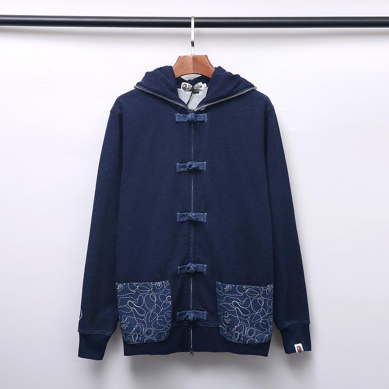 Shark Print Hoodie Autumn Men's Shark Head Denim Zipper Sweater Coat