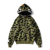Shark Print Hoodie Men's Hip Hop Shark Head Camouflage Hooded Long Sleeve Cardigan Coat Outerwear
