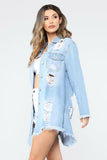Women Plus Size Denim Coats Ripped Mid-Length Denim Jacket for Women
