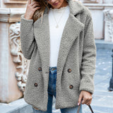 Women Sherpa Jacket Autumn and Winter Fur Coat Lapel Loose Fleece Shirt