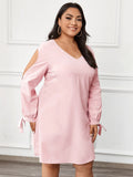Women Plus Size Mini Dresses Pure Color Slimming V-neck Swing Dress