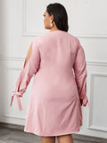 Women Plus Size Mini Dresses Pure Color Slimming V-neck Swing Dress