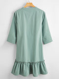 Women Plus Size Midi Dresses Green V-neck Flounced Dress