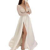 Women Lace Wedding Dress Women's Dress Sexy V-neck See-through Formal Dress