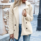 Women Sherpa Jacket Autumn and Winter Fur Coat Lapel Loose Fleece Shirt